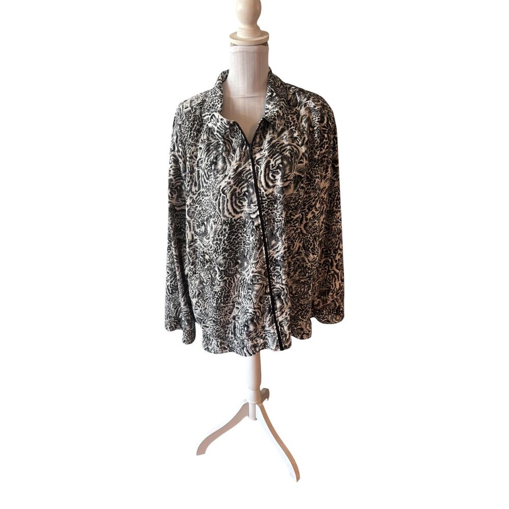 Alfred Dunner Zip-Up Animal Print Jacket Size 24W Shoulder Pads